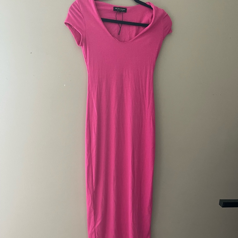 Pink Bodycon  Midi Dress